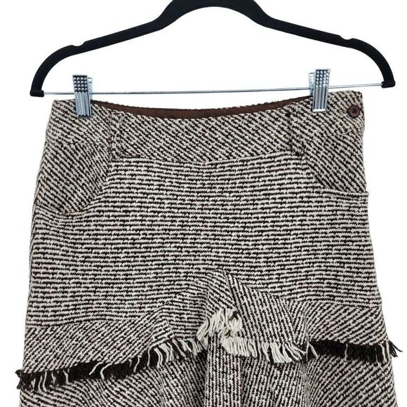 Womens Skirt Tweed Tiered Fringed Tea Length Pockets Boho Country Brown S - Picture 6 of 9